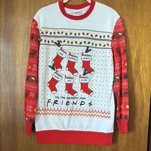 Friends Themed Red and White Christmas Sweater